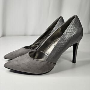 Worthington Women's Gray Suede High Heels Pumps Shoes Size 8.5 Faux Snakeskin
